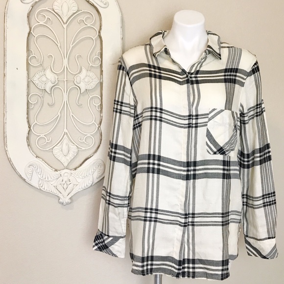 Hatley Tops - ❌SOLD❌ Hatley | Cream Black Plaid Button Down L